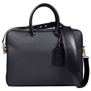 Tom Ford Black Leather Zippered Laptop Briefcase Messenger Bag w/ Gold Hardware
